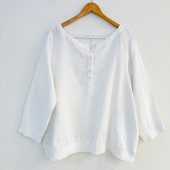 Eileen Fisher White Organic Cotton Top Sz XL Long Sleeve Pockets Elevated Basics - Picture 2 of 10